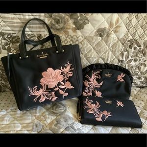 Kate Spade Dawn Place Embroidered Black Purse Set